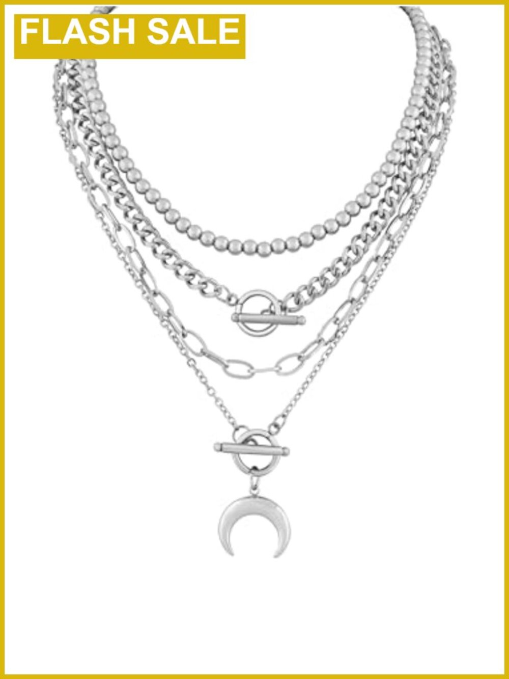 Layered Crescent Moon Choker Necklace Stainless Steel Gothic Punk Y2K